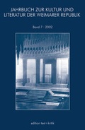 Cover: JAHRBUCH ZUR KULTUR UND LITERATUR DER WEIMARER REPUBLIK - edition text + kritik