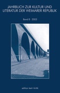Cover: JAHRBUCH ZUR KULTUR UND LITERATUR DER WEIMARER REPUBLIK - edition text + kritik