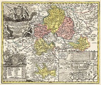 Abbildung von: Historische Karte: Fürstentums Hildburghausen mit den Ämtern Eisfeld, Hildburghausen, Schalkau, Sonnenfeld, Heldburg, Königsberg, Amt Römhild und Amt Sesslach - 1729 (Plano) - Verlag Rockstuhl