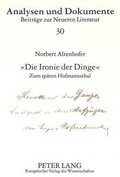 Cover: <<Die Ironie Der Dinge>> - Peter Lang Verlag