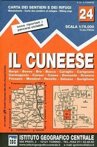 Abbildung von: Carta n. 24 Il cuneese 1:75.000. Carta dei sentieri e dei rifugi - Carta. Valli;Ist. Geografico Centrale