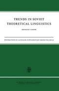 Cover: Trends in Soviet Theoretical Linguistics - Kluwer Academic Publishers