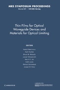 Cover: Thin Films for Optical Waveguide Devices and Materials for Optical Limiting: Volume 597 - Cambridge University Press