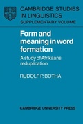 Cover: Form and Meaning in Word Formation - Cambridge University Press