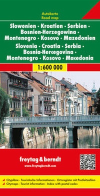 Abbildung von: Slowenien - Kroatien - Serbien - Bosnien Herzegowina - Montenegro - Mazedonien, Autokarte 1:600.000 - Freytag-Berndt und ARTARIA