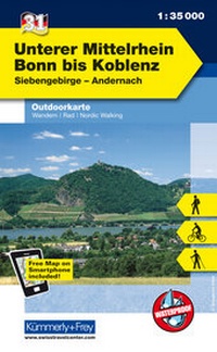 Abbildung von: Unterer Mittelrhein - Bonn bis Koblenz Nr. 31 Outdoorkarte Deutschland 1:35 000 - Kümmerly+Frey