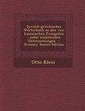 Cover: Syrisch-Griechisches Worterbuch Zu Den Vier Kanonischen Evangelien - Nabu Press
