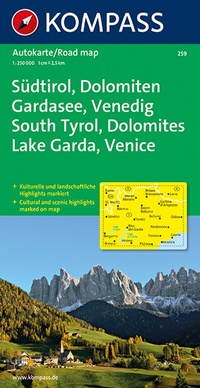 Abbildung von: KOMPASS Autokarte Südtirol, Dolomiten, Gardasee, Venedig 1:250.000 - KOMPASS-Karten