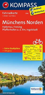 Abbildung von: KOMPASS Fahrradkarte 3114 Münchens Norden, Hallertau, Freising, Pfaffenhofen a. d. Ilm, Ingolstadt 1:70.000 - KOMPASS-Karten
