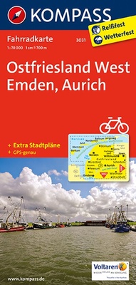 Abbildung von: KOMPASS Fahrradkarte 3031 Ostfriesland West, Emden, Aurich 1:70.000 - KOMPASS-Karten