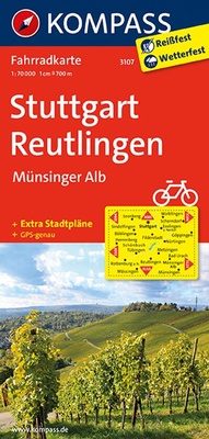 Abbildung von: KOMPASS Fahrradkarte 3107 Stuttgart, Reutlingen, Münsinger Alb 1:70.000 - KOMPASS-Karten