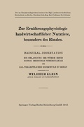 Cover: Zur Ern&auml;hrungsphysiologie landwirtschaftlicher Nutztiere, besonders des Rindes - Springer