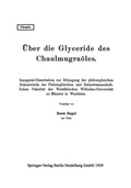 Cover: &Uuml;ber die Glyceride des Chaulmugra&ouml;les - Springer