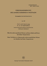 Enlarge image Cover: Über die wahre spezifische Wärme von Eisen, Nickel und Chrom bei hohen Temperaturen - VS Verlag für Sozialwissenschaften