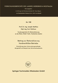 Enlarge image Cover: Beitrag zur Rationalisierung handwerklicher Betriebe - VS Verlag für Sozialwissenschaften
