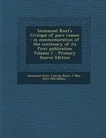 Cover: Immanuel Kant's Critique of Pure Reason - Nabu Press