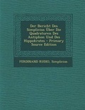 Cover: Der Bericht Des Simplicius Uber Die Quadraturen Des Antiphon Und Des Hippokrates - Primary Source Edition - Nabu Press