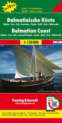Abbildung von: Dalmatinische Küste, Rijeka - Cres - Krk - Kornaten - Zadar - Split - Brac - Dubrovnik, Autokarte 1:150.000, Top 10 Tips - Freytag-Berndt und ARTARIA