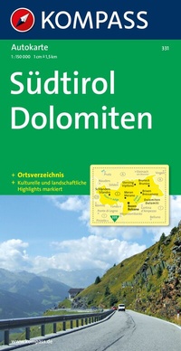 Abbildung von: KOMPASS Autokarte Südtirol, Dolomiten/Alto Adige, Dolomiti 1:150.000 - KOMPASS-Karten
