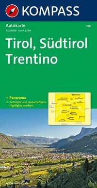 Abbildung von: KOMPASS Autokarte Tirol, Südtirol, Trentino/Tirolo, Alto Adige, Trentino 1:250.000 - KOMPASS-Karten