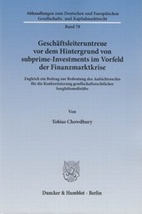 Abbildung von: Geschäftsleiteruntreue vor dem Hintergrund von subprime-Investments im Vorfeld der Finanzmarktkrise - fibre