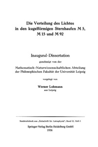 Abbildung von: Die Verteilung des Lichtes in den kugelförmigen Sternhaufen M 5, M 15 und M 92 - Springer