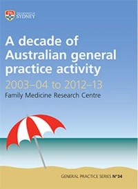 Enlarge image Cover: A Decade of Australian General Practice Activity 2003-04 to 2012-13 - Sydney University Press