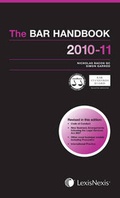 Cover: The Bar Handbook 2010-2011 - Butterworths Law
