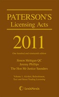 Cover: Paterson's Licensing Acts 2011 - Butterworths Law