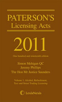 Enlarge image Cover: Paterson's Licensing Acts 2011 - Butterworths Law