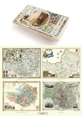 Cover: Somersetshire 1611 - 1836 - Fold Up Map that features a collection of Four Historic Maps, John Speed's County Map 1611, Johan Blaeu's County Map of 1648, Thomas Moules County Map of 1836 and a Plan of the City of Bath from 1851 by John Tallis. The maps feature a number of vignette views from the period. - Mapseeker Archive Publishing