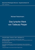 Cover: Das lyrische Werk von Tadeusz Peiper - Peter Lang Verlag