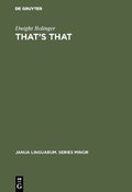 Cover: That's That - De Gruyter Mouton