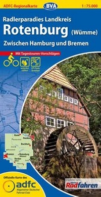 Abbildung von: ADFC-Regionalkarte Radlerparadies Landkreis Rotenburg (Wümme), 1:75.000, mit Tagestourenvorschlägen, reiß- und wetterfest, E-Bike-geeignet, GPS-Tracks Download - BVA BikeMedia