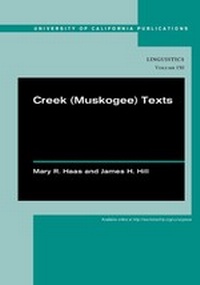Enlarge image Cover: Creek (Muskogee) Texts - University of California Press
