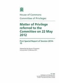 Cover: Matter of privilege referred to the Committee on 22 May 2012 - TSO