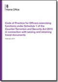 Cover: Code of practice for officers exercising functions under schedule 1 of the Counter-Terrorism and Security Act 2015 in connection with seizing and retaining travel documents - TSO