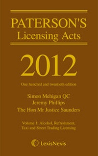 Abbildung von: Paterson's Licensing Acts 2012 - Butterworths Law