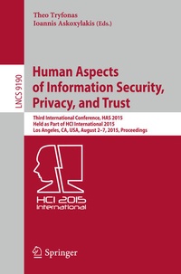 Enlarge image Cover: Human Aspects of Information Security, Privacy, and Trust - Springer