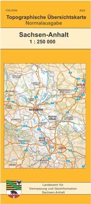 Abbildung von: Topographische Übersichtskarte Sachsen-Anhalt 1:250 000 - Landesamt für Vermessung und Geoinformation Sachsen-Anhalt (LVermGeo)