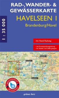 Abbildung von: Rad-, Wander- und Gewässerkarte Havelseen 1: Brandenburg/Havel<br>(wasser- und reißfest) - grünes herz