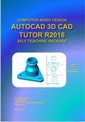 Cover: AutoCAD 3D Design Tutor Release 2016 Self Teaching Package - LCO CAD Consultants