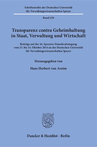 Abbildung von: Transparenz contra Geheimhaltung in Staat, Verwaltung und Wirtschaft. - Duncker & Humblot