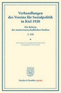 Abbildung von: Verhandlungen des Vereins für Sozialpolitik in Kiel 1920. - Duncker & Humblot
