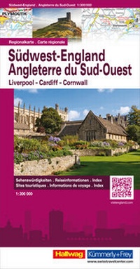 Abbildung von: Südwest-England, Liverpool, Cardiff, Cornwall Regionalkarte 1:300 000 - Hallwag