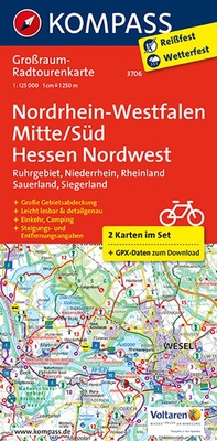 Abbildung von: KOMPASS Großraum-Radtourenkarte 3706 Nordrhein-Westfalen Mitte/Süd, Hessen Nordwest, 1:125.000 - KOMPASS-Karten