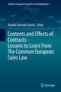 Cover: Contents and Effects of Contracts-Lessons to Learn From The Common European Sales Law - Springer