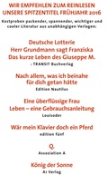 Cover: Wir empfehlen zum Reinlesen unsere Spitzentitel Fr&uuml;hjahr 2016 - Transit