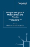 Cover: Critiques of Capital in Modern Britain and America - Palgrave Macmillan