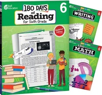 Enlarge image Cover: 180 Days (TM): Reading, Writing and Math for Grade 6: 3-Book Set - Shell Educational Publishing